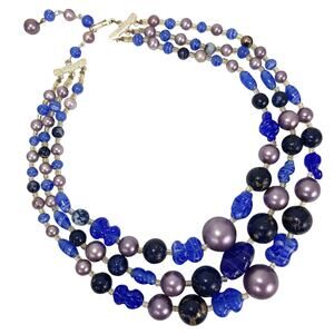 VTG Japan 50s 60s Necklace Two Strand Glass Bead Faux Pearl Graduated Colorful